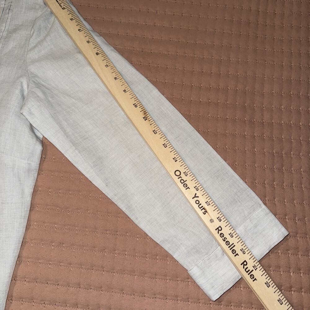Chico’s NWT Sz 1 Gray Linen Cotton Blend Jeweled Pleated Neck Tunic Beachy Fun - Picture 7 of 9